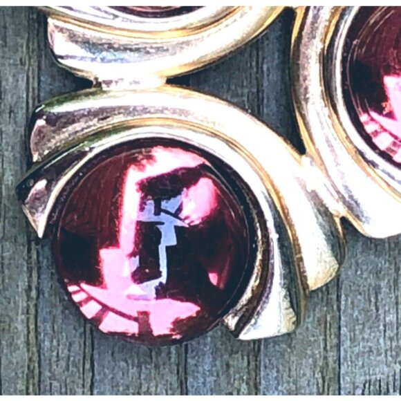 Unique Futuristic Gold Tone Triangle Brooch with Amber Glass Cabochons - Picture 2 of 3